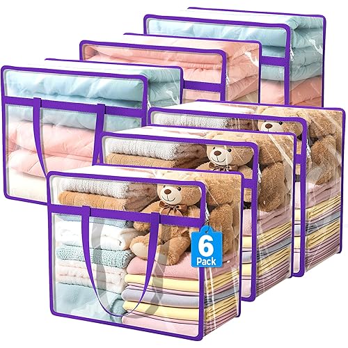 Budding Joy 6 Pack Clear Zippered Storage Bags for Clothes,40L Closet Organizers and Storage Containers Vinyl Moving Bag for Bedding, Linen, Blankets, Comforters, Clothing & Toys