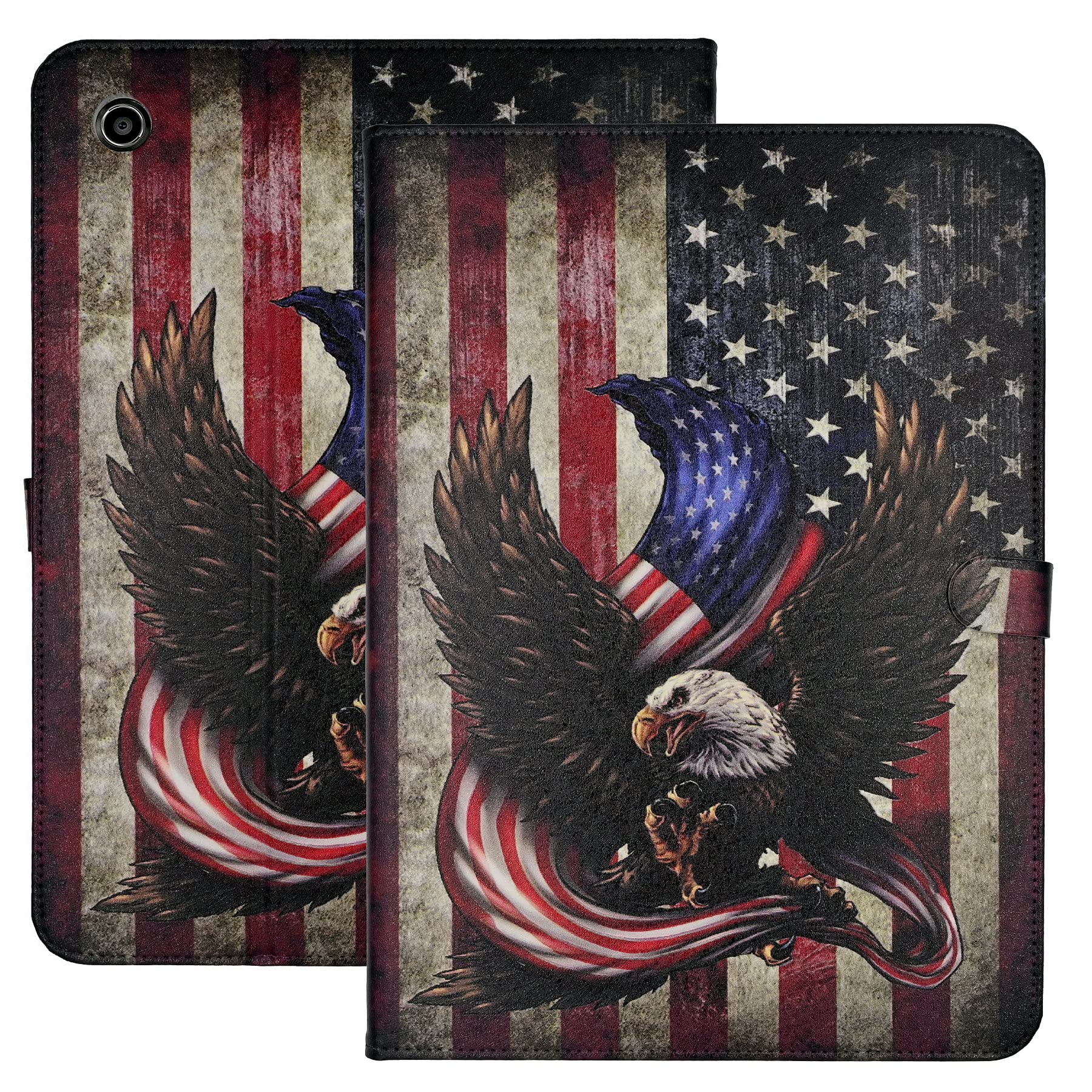 Case for iPad 7th, 8th & 9th Gen (10.2" Display - 2019, 2020 & 2021 Version), Premium PU Leather Folding Stand Multiple Viewing Angles TPU Protective Cover, Bald Eagle American Flag