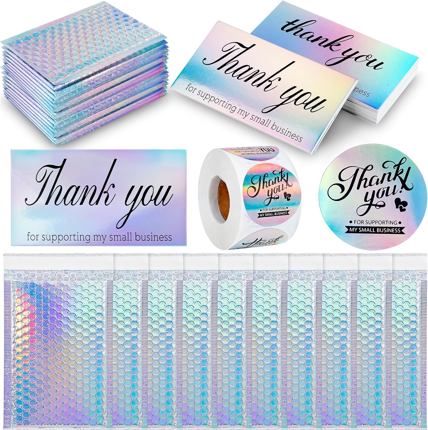50 Pcs Metallic Bubble Mailers, 5.9 x 9.6 Inch Holographic Bubble Mailers, Self Seal Poly Padded Envelopes, Waterproof Shipping Bags, Cushion Envelopes for Mailing Packing Small Business
