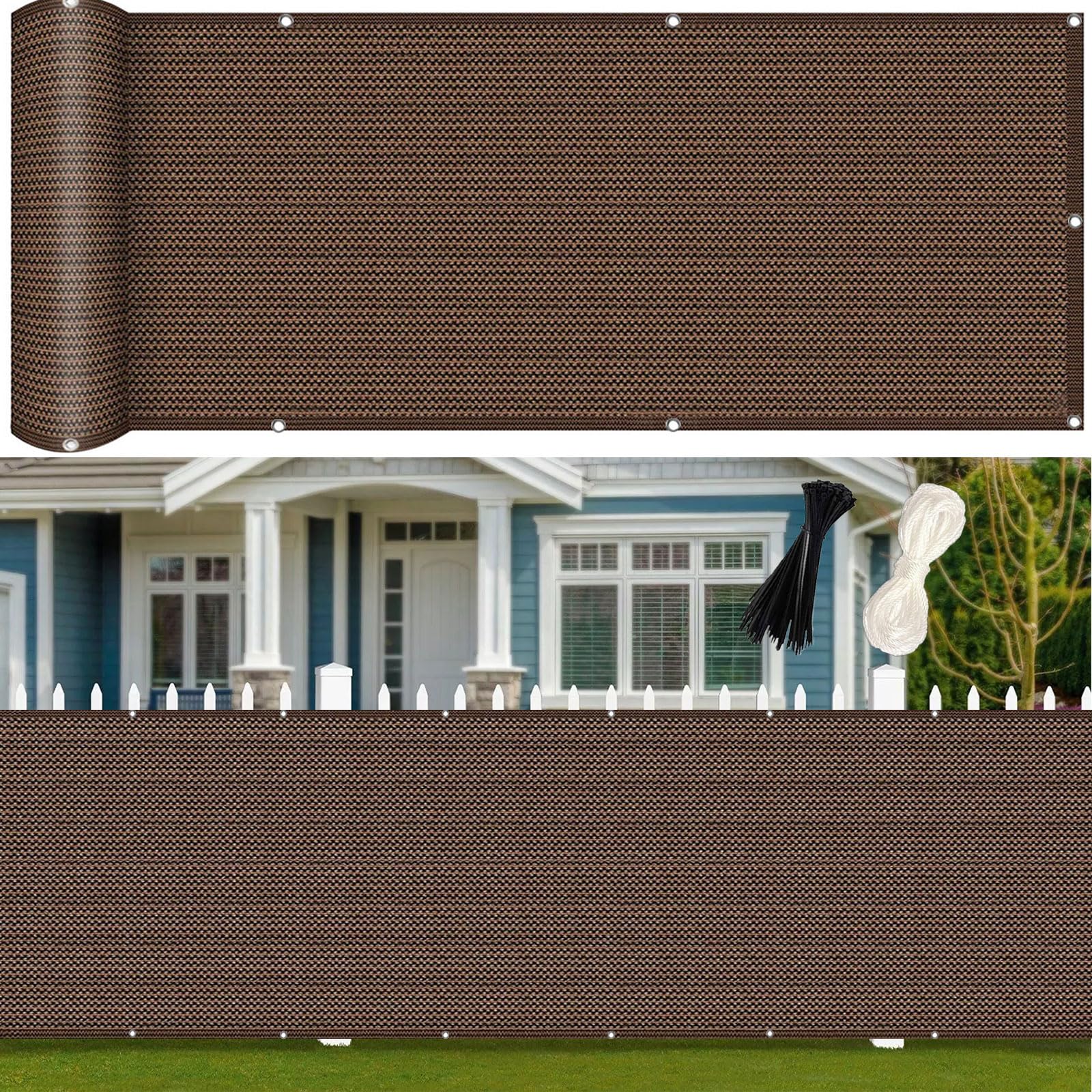 Brise vue balcon contre le vis-a-vis et le vent fort en tissu HDPE marron