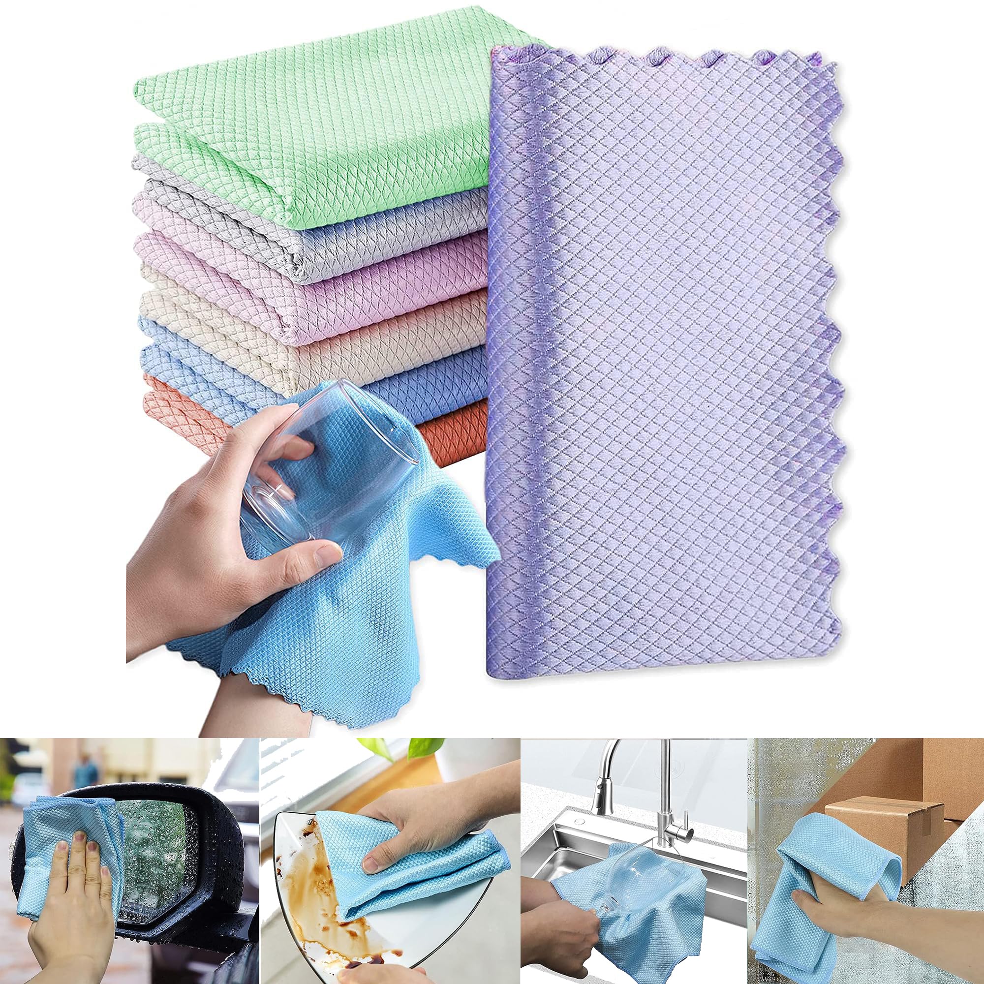 Cleaning Cloth 10 Pcs, Glass Cleaning Cloth, Kitchen Towel Cloth, High-Absorbency Cleaning Towel for Mirror Windows, Lint Free Microfiber Cloth, Size in 25 * 25 cm Random Color