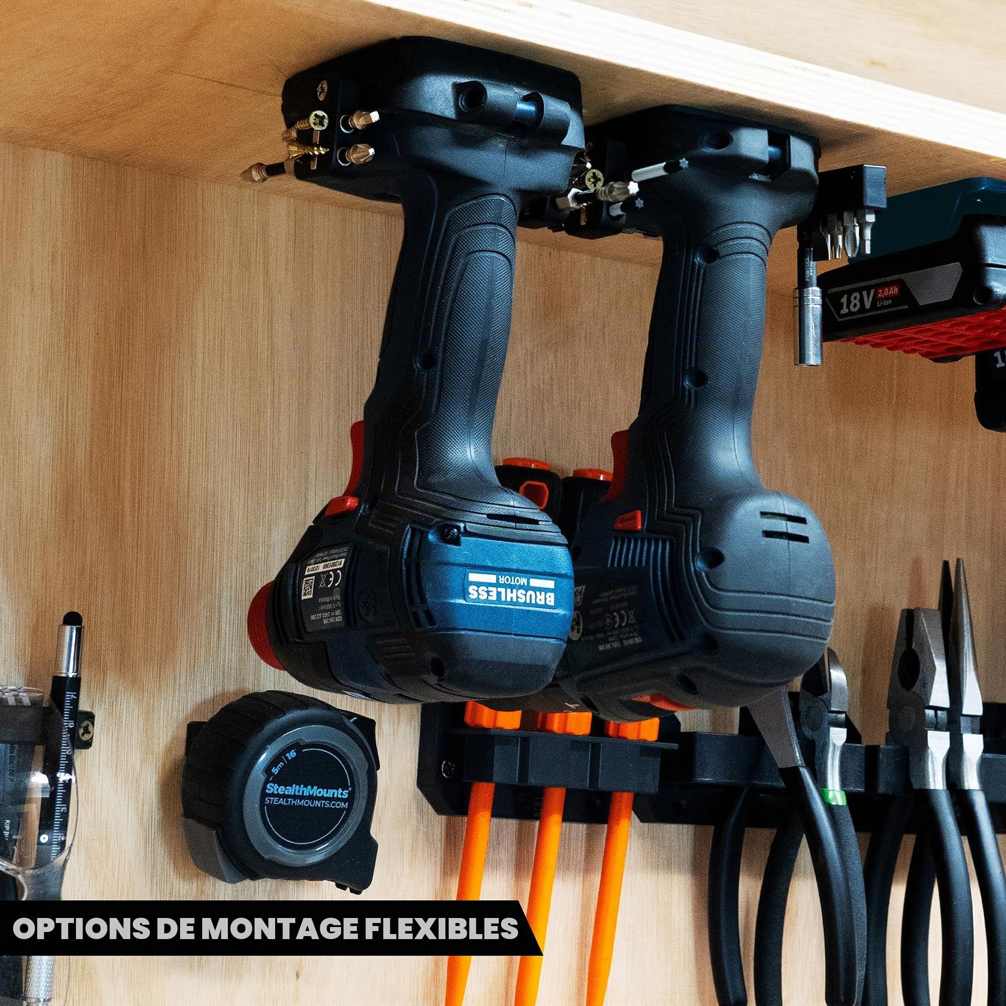 StealthMounts Organiseurs d'Outils pour Bosch 18v | Support de Rangement sans Fil | Lot de 4 | Organisateurs Noir