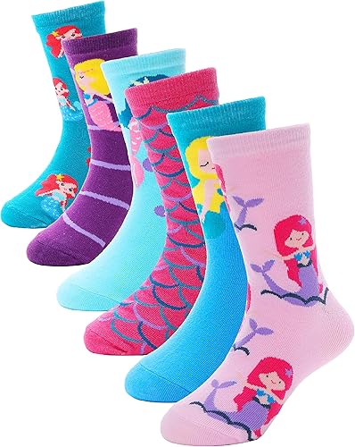 Anlisim Calcetines de algodón suave para niñas, diseño de animales, de dibujos animados, paquete de 6