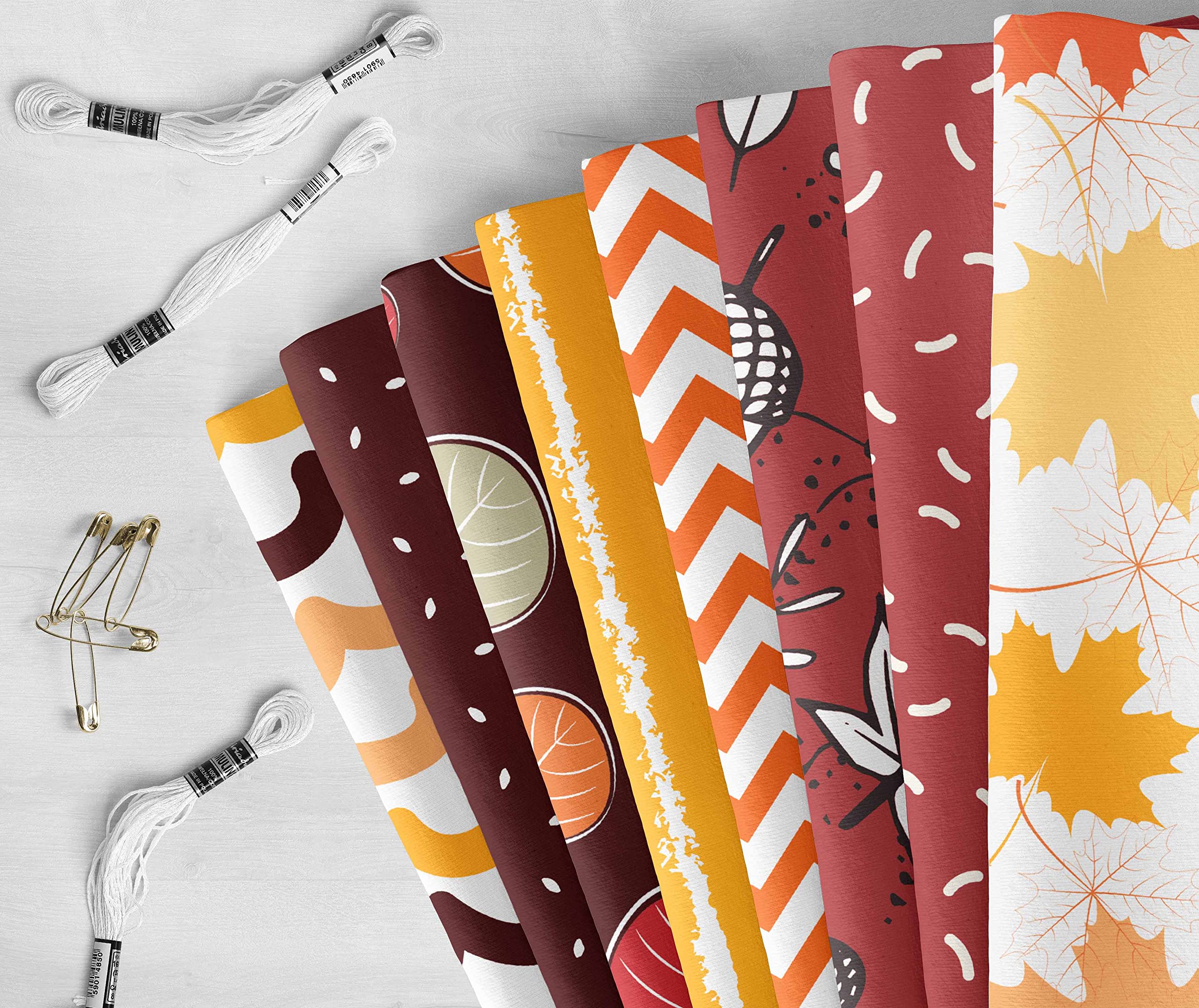 Soimoi 8 Pc Bundle De Puntos De Fate- Caoda Del otooo Imprimir 18"X 22" Patchwork De Brije- Tela 100% Algodon Precortado (Rojo Y Amarillo)
