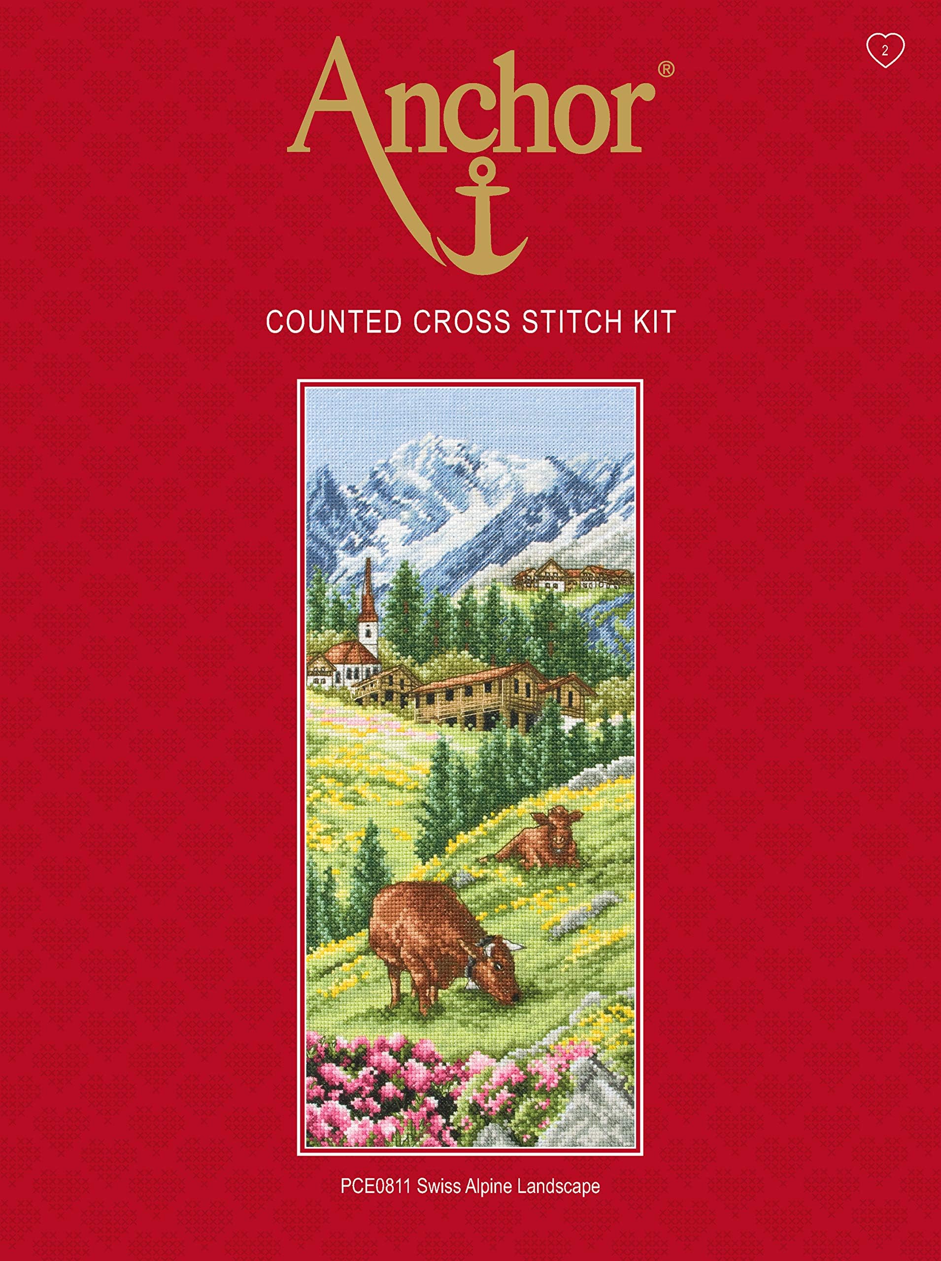 Anchor PCE0811 Cross Stitch Kit: Swiss Alpine Landscape, Multi, 14 x 32cm