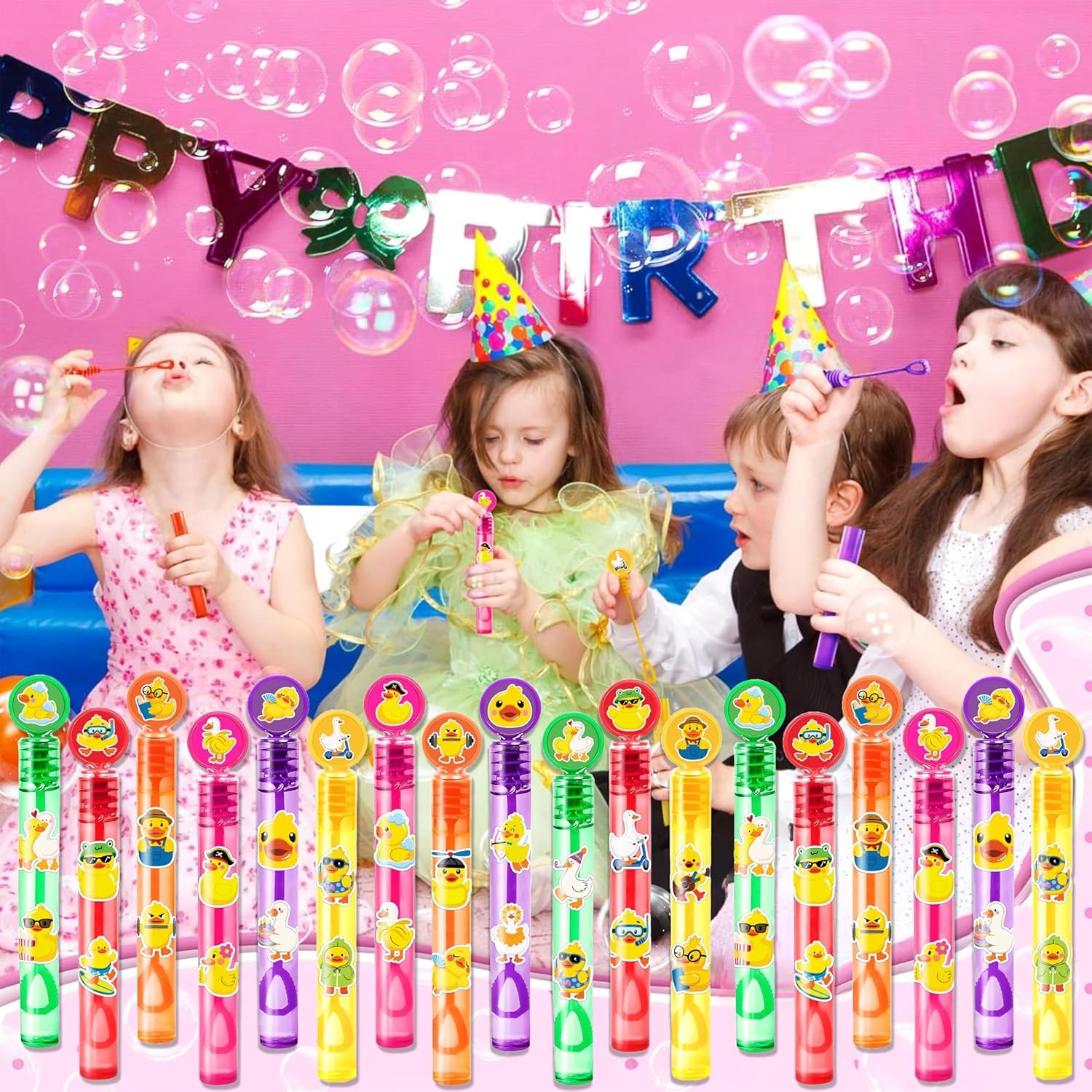 Duck Party Favors for Kids - 24PCS Cute Yellow Duck Bubble Wands Rubber Duck Theme Birthday Party Supplies Goodie Bag Fillers Classroom Rewards