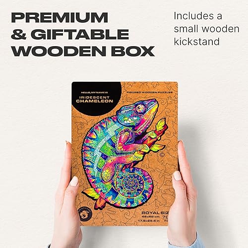 Miniatura 9 de UNIDRAGON Rompecabezas de madera original, camaleón iridiscente, 700 piezas, tamaño real de 17.9 x 26.5 pulgadas, hermoso paquete de regalo, forma