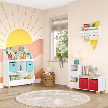 RiverRidge Kids Catch-All Cubby Storage Bench with Cushion, White