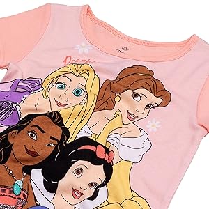 Disney Girls' 4-Piece Snug-fit Cotton Pajama Set, Soft & Cute for Kids