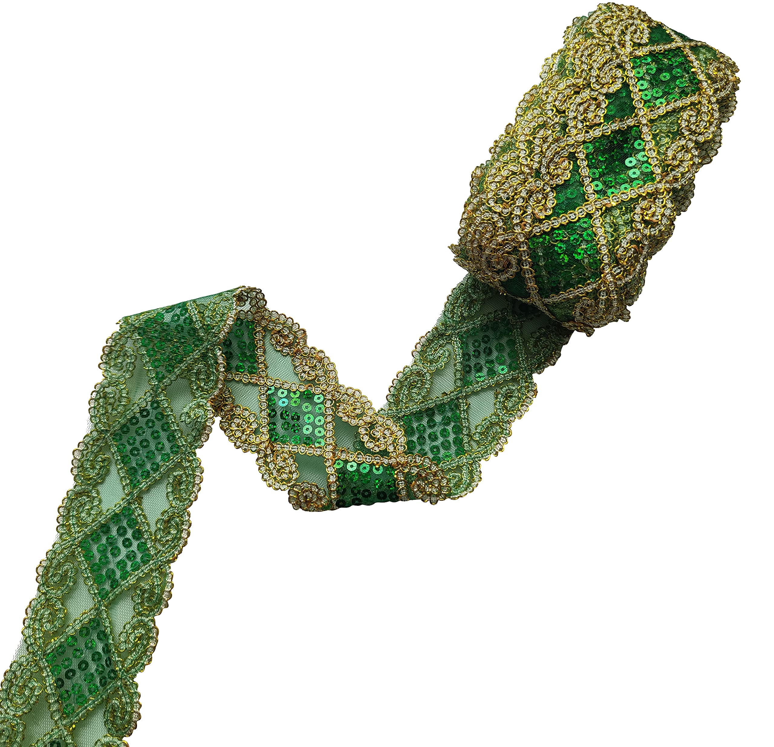 Gnognauq 10 Yards Lace Mesh Trim Sequins Ribbon Embellishment for Clothing Costume Accessories (Green)