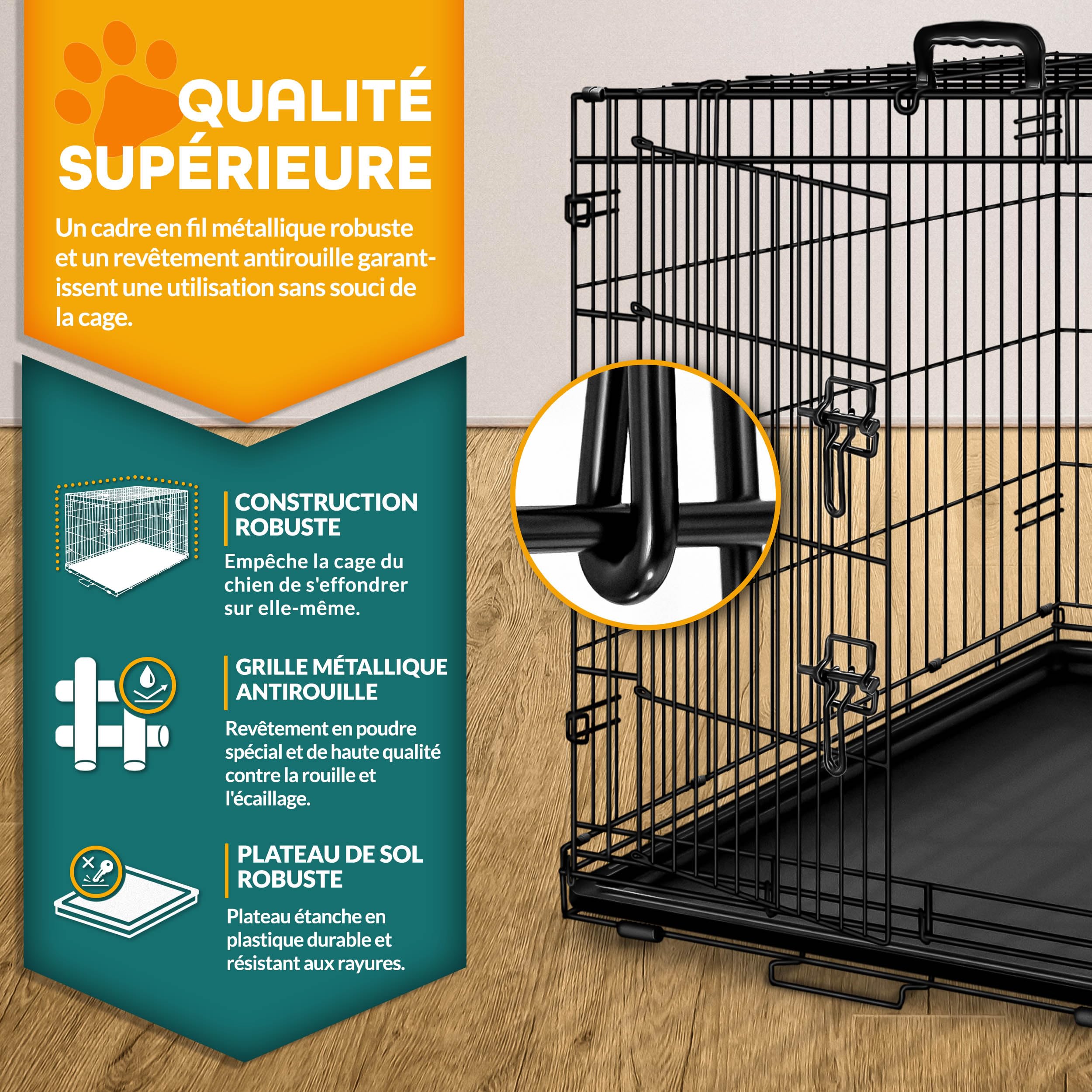 TRESKO Cage de transport pour chien pliable | 2 portes | Transportable | Caisse de transport en métal (S - 62 x 45 x 52 cm)
