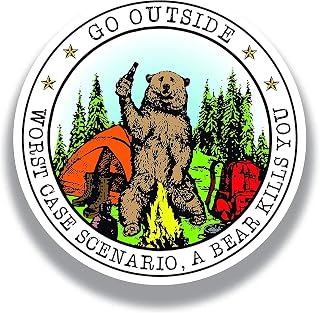 Rainbow Animated Design Go Outside Worst Case Scenario A Bear Kills You Vinyl Decal Sticker - Car Truck Van SUV RV Window Wall Cup Laptop - One 5.2 Inch Decal