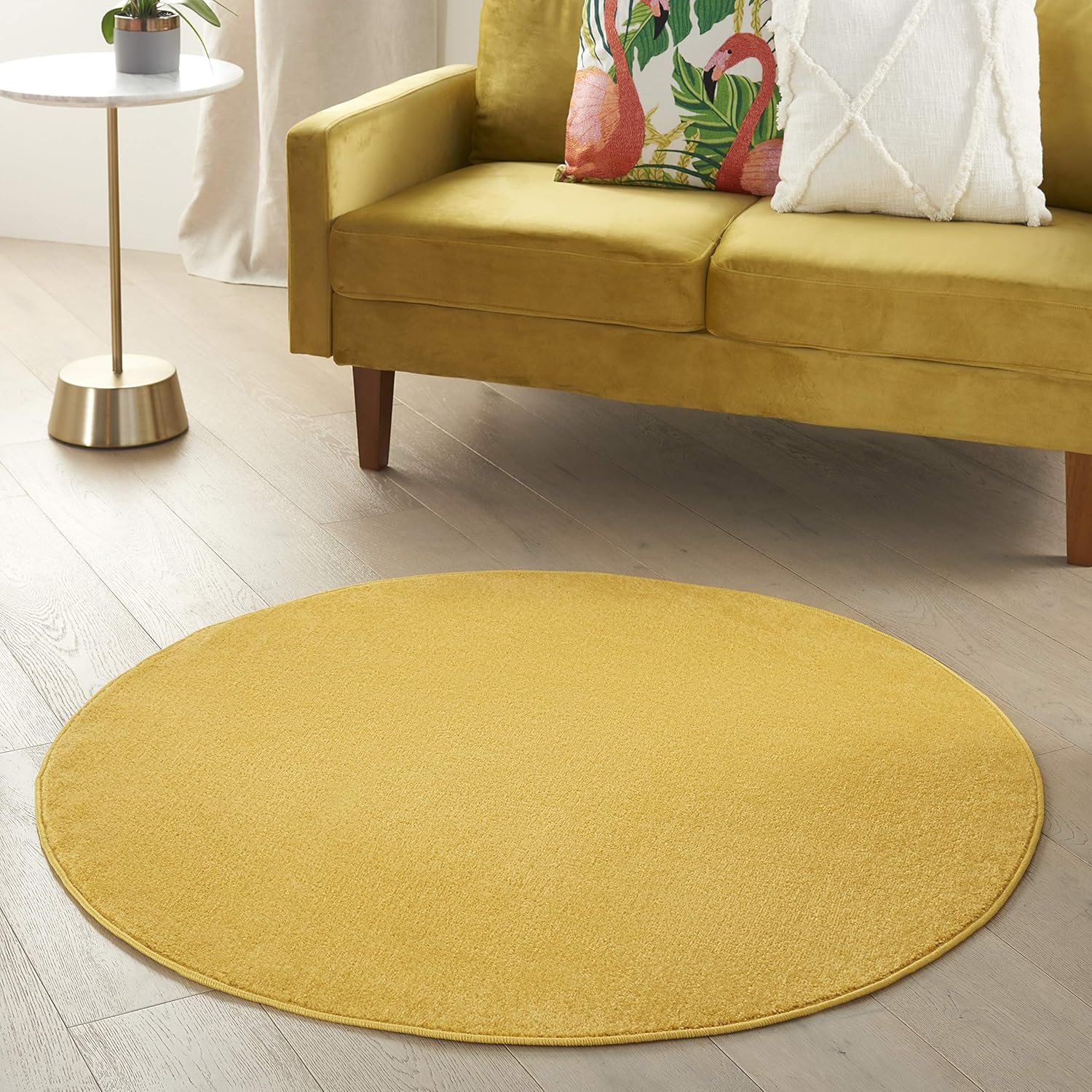 Nourison Essentials Indoor/Outdoor Yellow 4' x Round Area Rug, Easy Cleaning, Non Shedding, Bed Room, Living Room, Dining Room, Backyard, Deck, Patio (4 Round) 4' (Round) Yellow