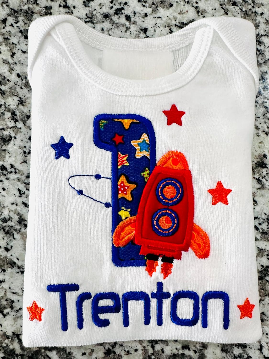 First Birthday Boy Outfit Rocket Ship Personalized with Baby Name