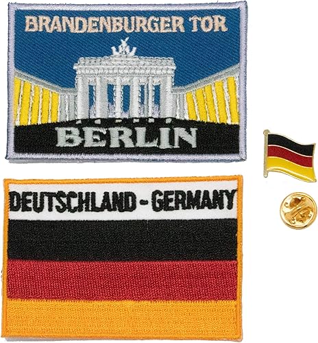 A-ONE - Parche cosido de Brandenburger Tor de Alemania + parche bordado de bandera alemana + insignia de bandera alemana, insignia de la ciudad de