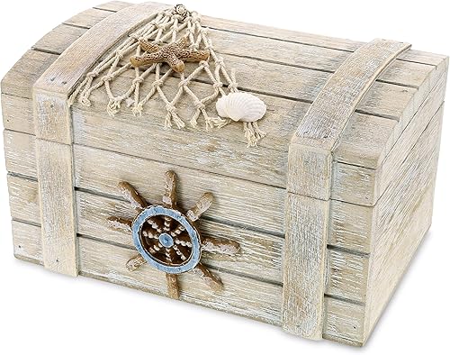 Puzzled COTA Global - Joyero de madera vintage, baratija náutica hecha a mano con decoraciones de estrellas de mar, decoración de mesa para el