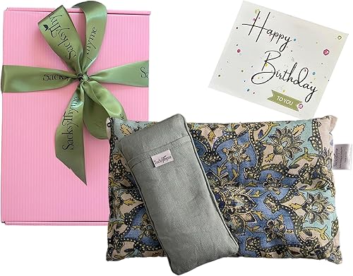 Sacksy Thyme Juego de regalo de cumpleaños, 2 piezas, almohadilla térmica de lavanda y almohada de lino para ojos, juego de regalo de feliz