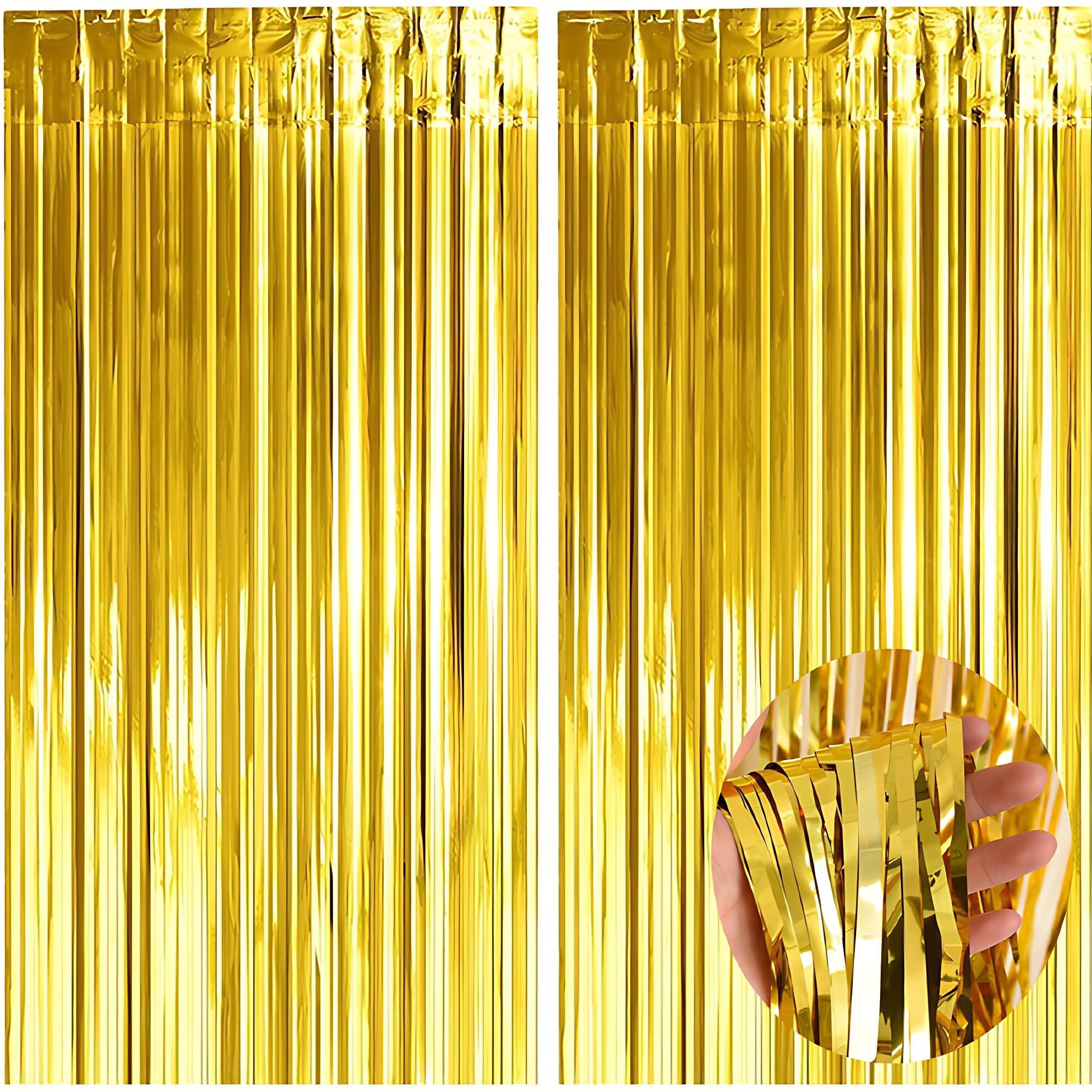 XIKSXITN 2 Pack Gold Fringe Curtains Backdrop, 3.2ftx 8.2ft Gold Streamers, Fringe Backdrop for Photo Booth Wedding Graduations Birthday Party