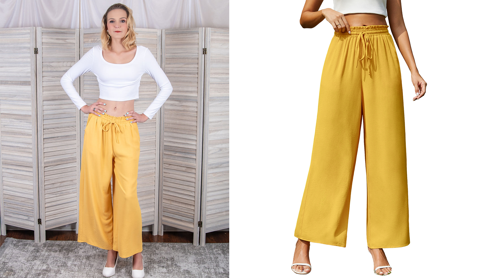 CZYINXIAN Women's Casual Wide Leg Pants Flowy Adjustable Tie Knot