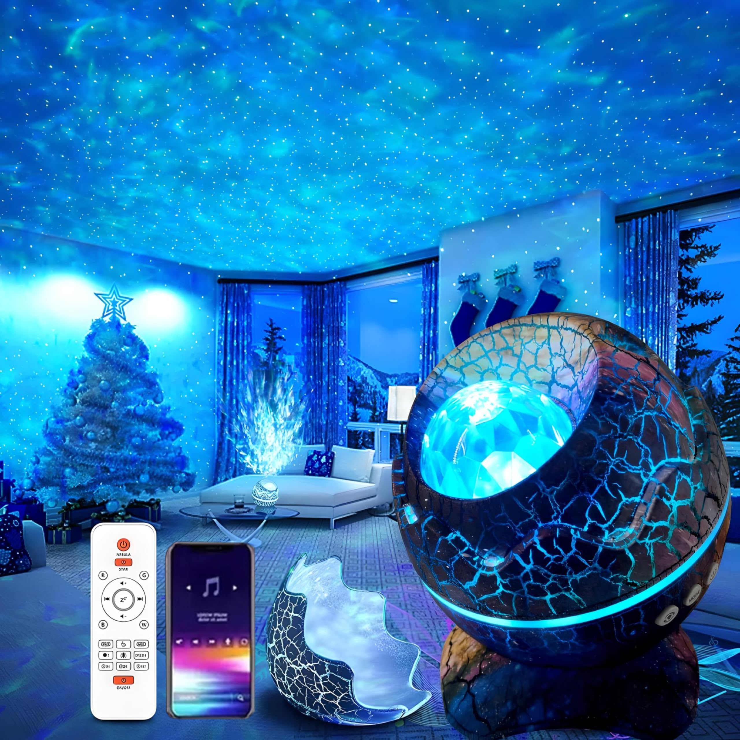 Proyector de estrella de galaxia, huevo de dinosaurio: luz nocturna sensorial con máquina de ruido blanco, Bluetooth y temporizador, lámpara de lava, luces LED para dormitorio, proyector de techo