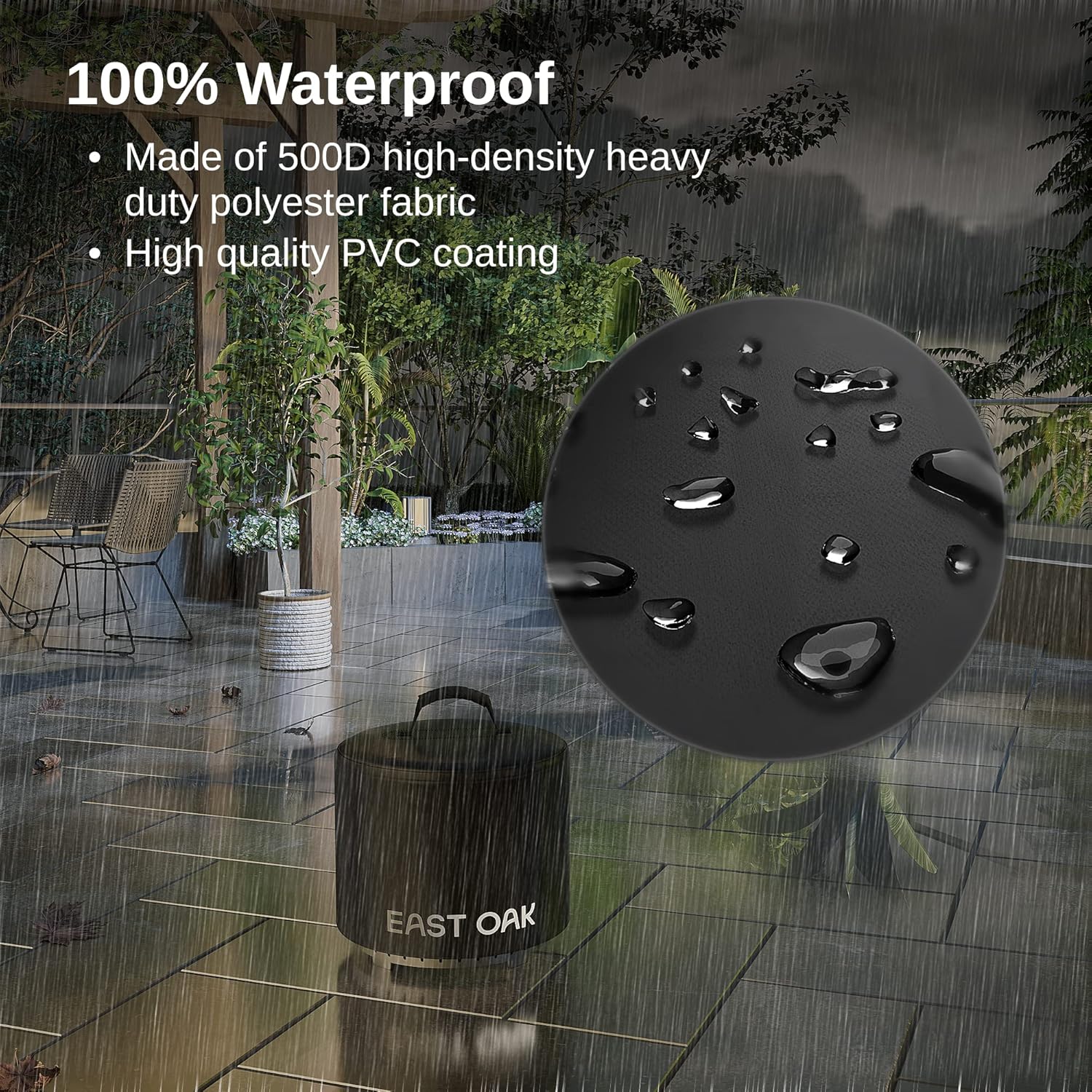 EAST OAK 17'' Fire Pit Cover for Outdoor Smokeless Firepit, 500D Heavy Duty Fabric, Waterproof, Dustproof, and All-Weather Resistant, Black, 16.85"Dia X 12.59"H