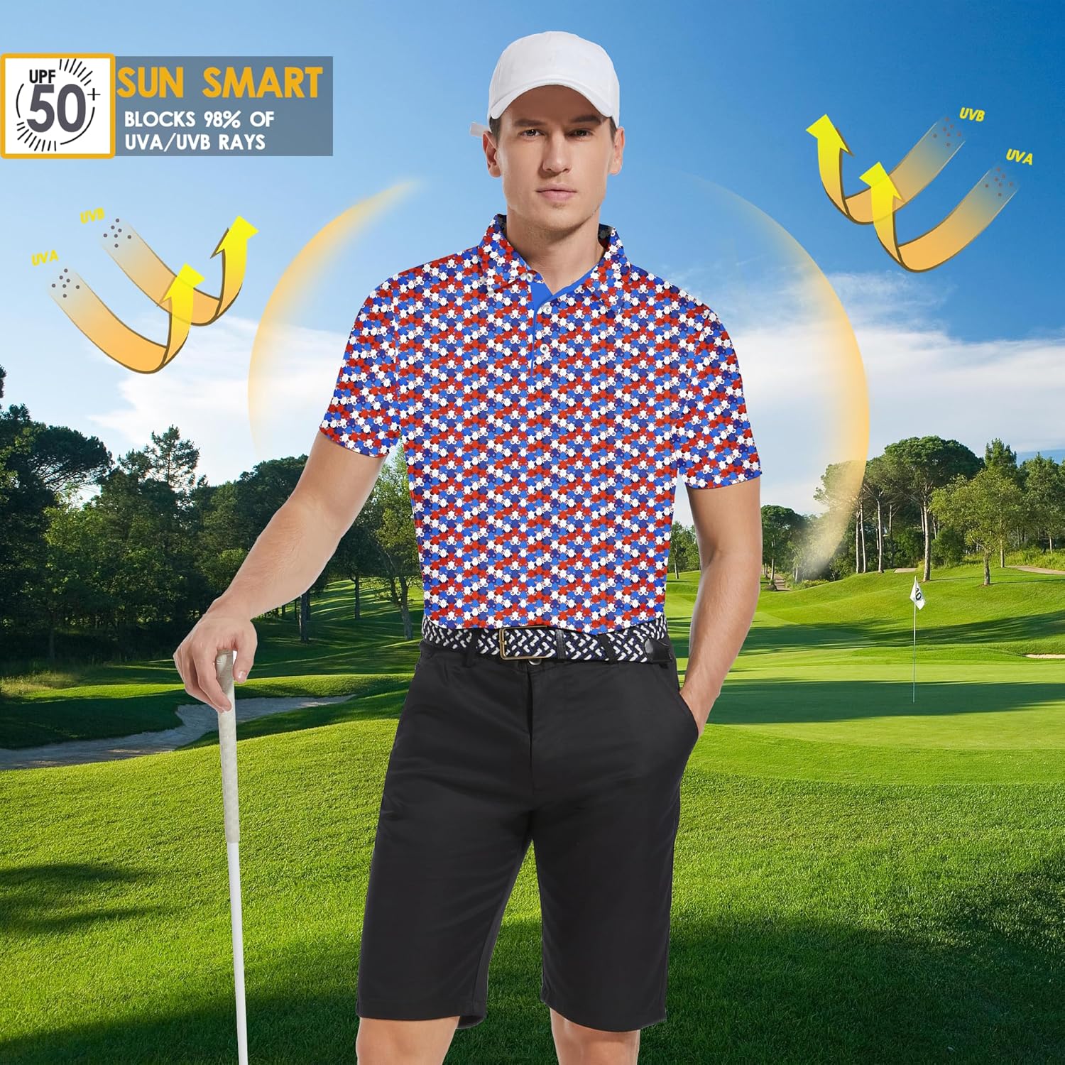 Mens Golf Polo Shirt Moisture Wicking Dry Fit Performance Athletic Summer Short Sleeve Golf Shirts for Men