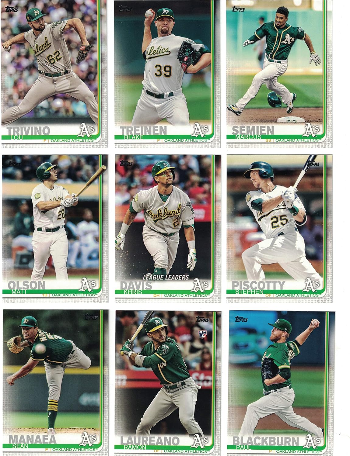 Oakland Athletics/Complete 2019 Topps Series 1 and 2 Baseball Team Sets! (22 Cards) Lot of (10) 2019 A's Team Sets!
