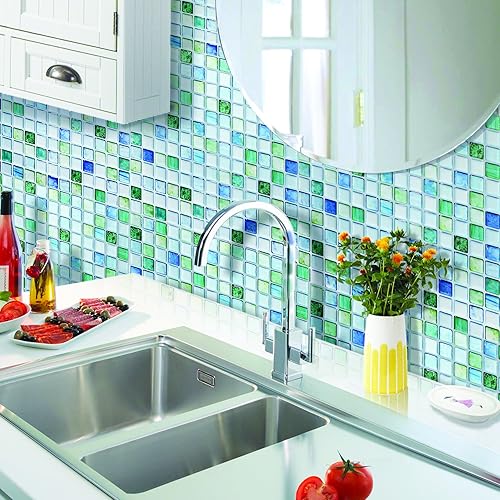 Miniatura 4 de Beaustile - Adhesivos decorativos para azulejos, lámina ignífuga para loseta en muro (azul zafiro) (10, 5.28 x 14.8 pulgadas)