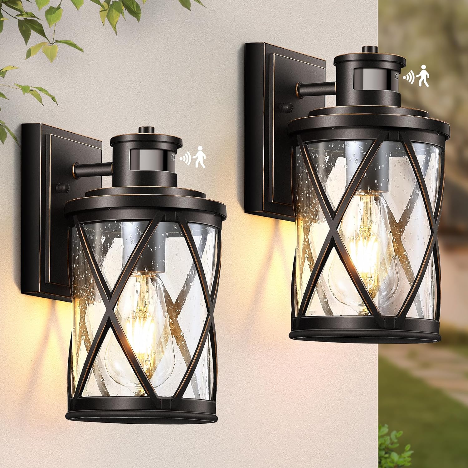 VIANIS Motion Sensor Outdoor Lights, 2 Pack Outdoor Light Fixtures Dusk to Dawn, Anti-Rust Bronze Motion Lights for Outside, Garage, Front Porch, Doorway, Waterproof, Oil Rubbed Bronze