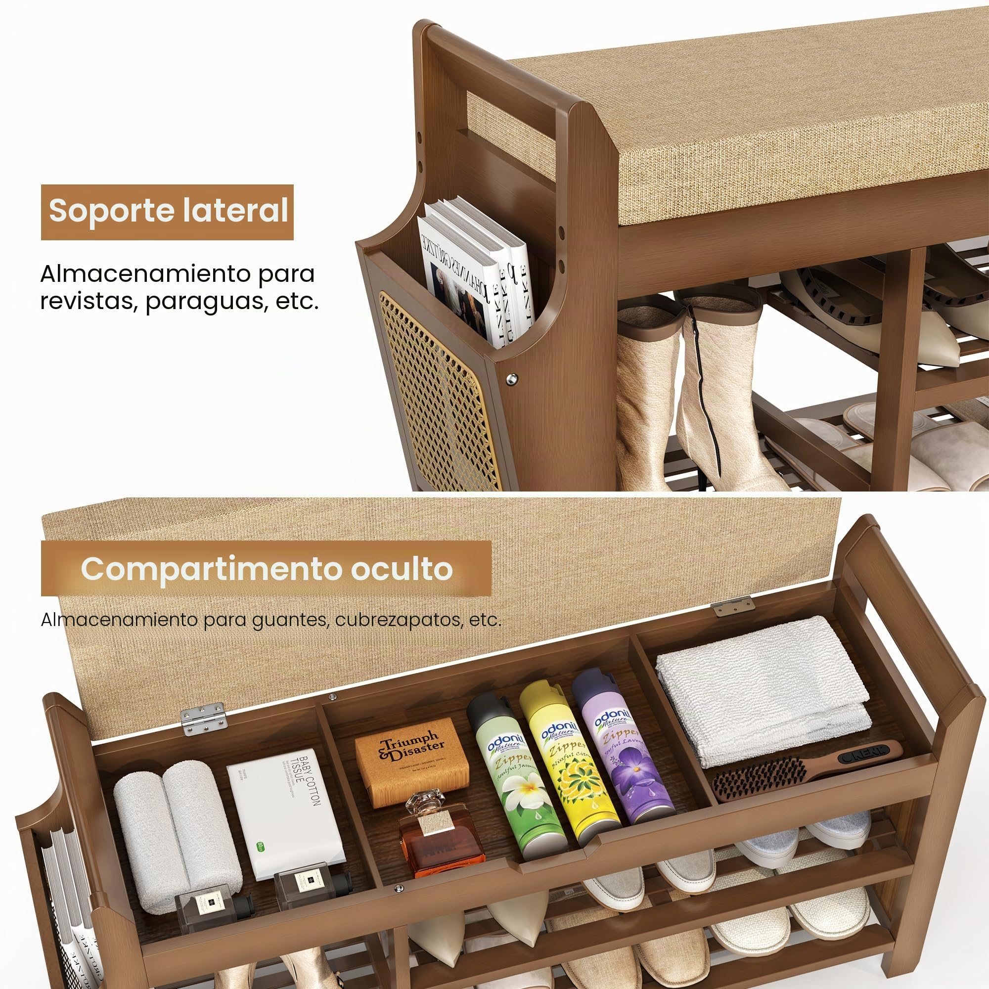 Pamapic Banco Zapatero, Banco Zapatero con Asiento, Mueble de Recibidor de 3 Niveles, Almacenamiento Oculto, Compartimento de Almacenaje para Entrada, Dormitorio, 100 x 30 x 50 cm