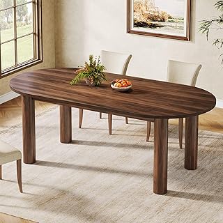 Tribesigns 63" Oval Dining Table for 6, Walnut Wooden Kitchen Table with Arc-Shaped Edge Top for Dinner Room, Living Room, Easy Assembly (Only Table)