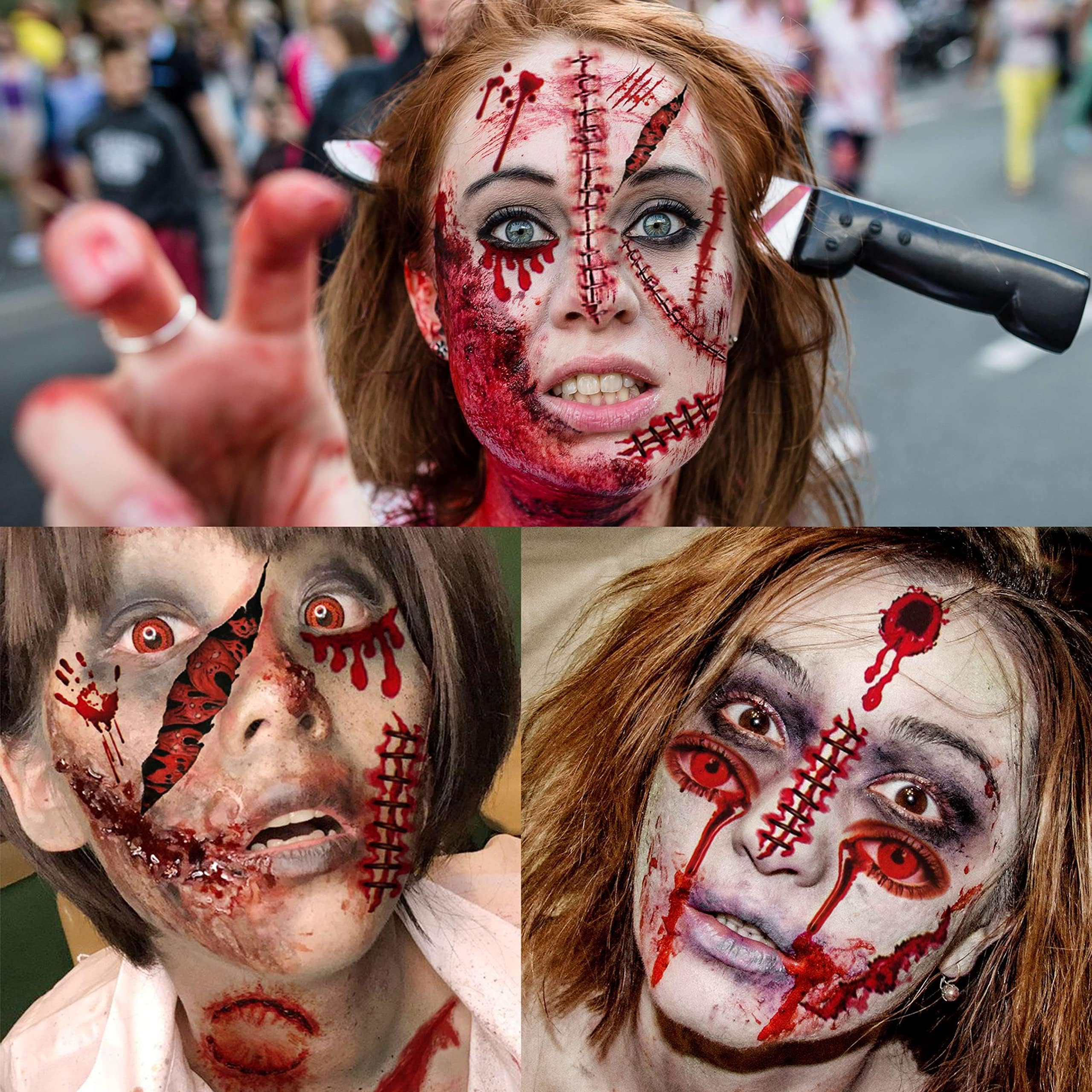 9 Fogli di Trucco Tatuaggi Temporanei Halloween Viso, Cicatrici Ferite tatuaggi Viso Halloween Make Up Truccabimbi Trucco Teschio Tattoo Sticker Halloween, Accessori per Feste