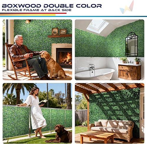 Miniatura 162 de Windscreen4less 6 paneles artificiales de boj de 20 x 20 pulgadas, seto topiario, plantas, hierba, pantalla de privacidad para exteriores, Boj