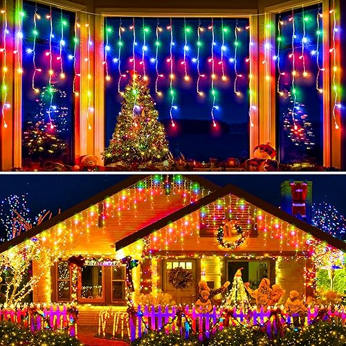 Miniatura 10 de Luces de Navidad para exteriores, 49 pies, 450 luces LED de hielo para exteriores, tira de luces de hielo con 8 modos, temporizador impermeable con