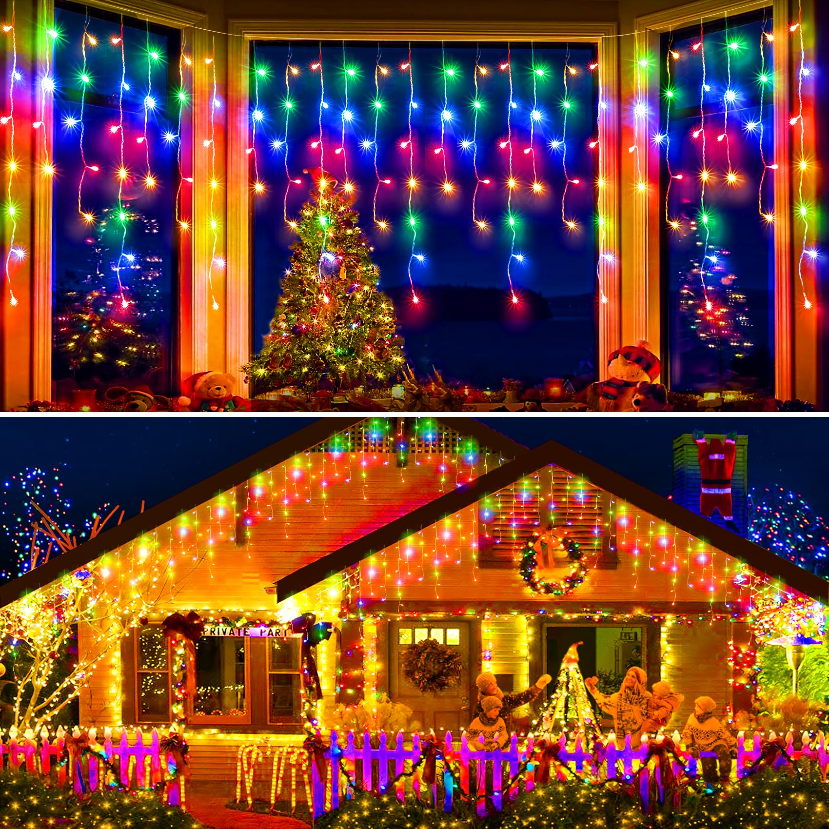 480 LED 49FT luci natalizie con timer, 8 modalità, decorazioni natalizie inseribili per esterni, impermeabili, per tetto, terrazza, giardino, vacanze, matrimoni, feste, decorazioni