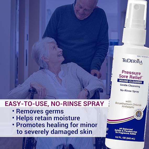 TriDerma MD Pressure Sore Relief Healing Cream & Wound Cleanser - FSA Eligible - Bed Sores, Ulcers, Pressure Sores and Wounds Bundle, (1) 4 oz jar, (1) 8.2 oz Spray Bottle