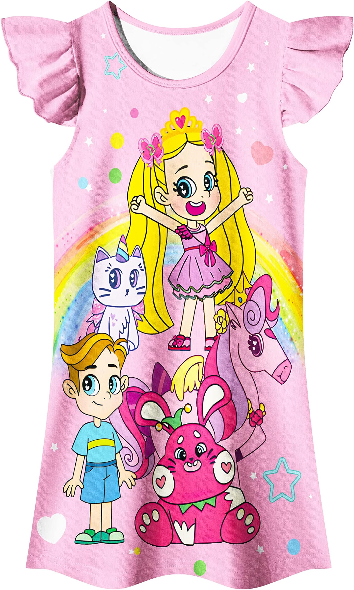 DIDADIToddler Girls Princess Clothes Gown Dress Flutter Sleeve Cartoon Printed Home Casual Wear Birthday Gift for Girls