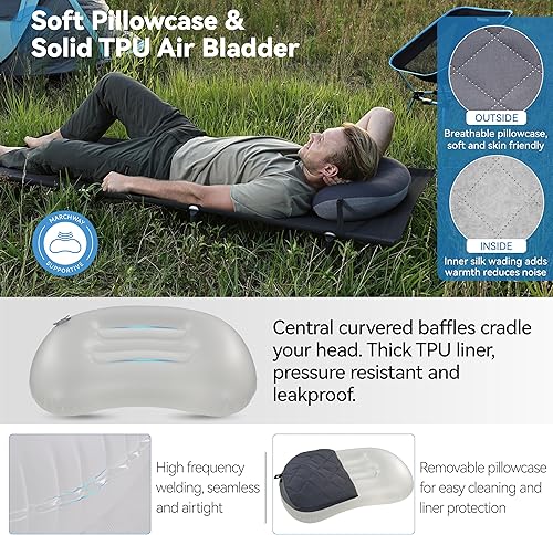Miniatura 4 de MARCHWAY Almohada inflable ultraligera para acampar con funda suave y lavable, compacta, compresible, portátil, para campamento al aire libre,