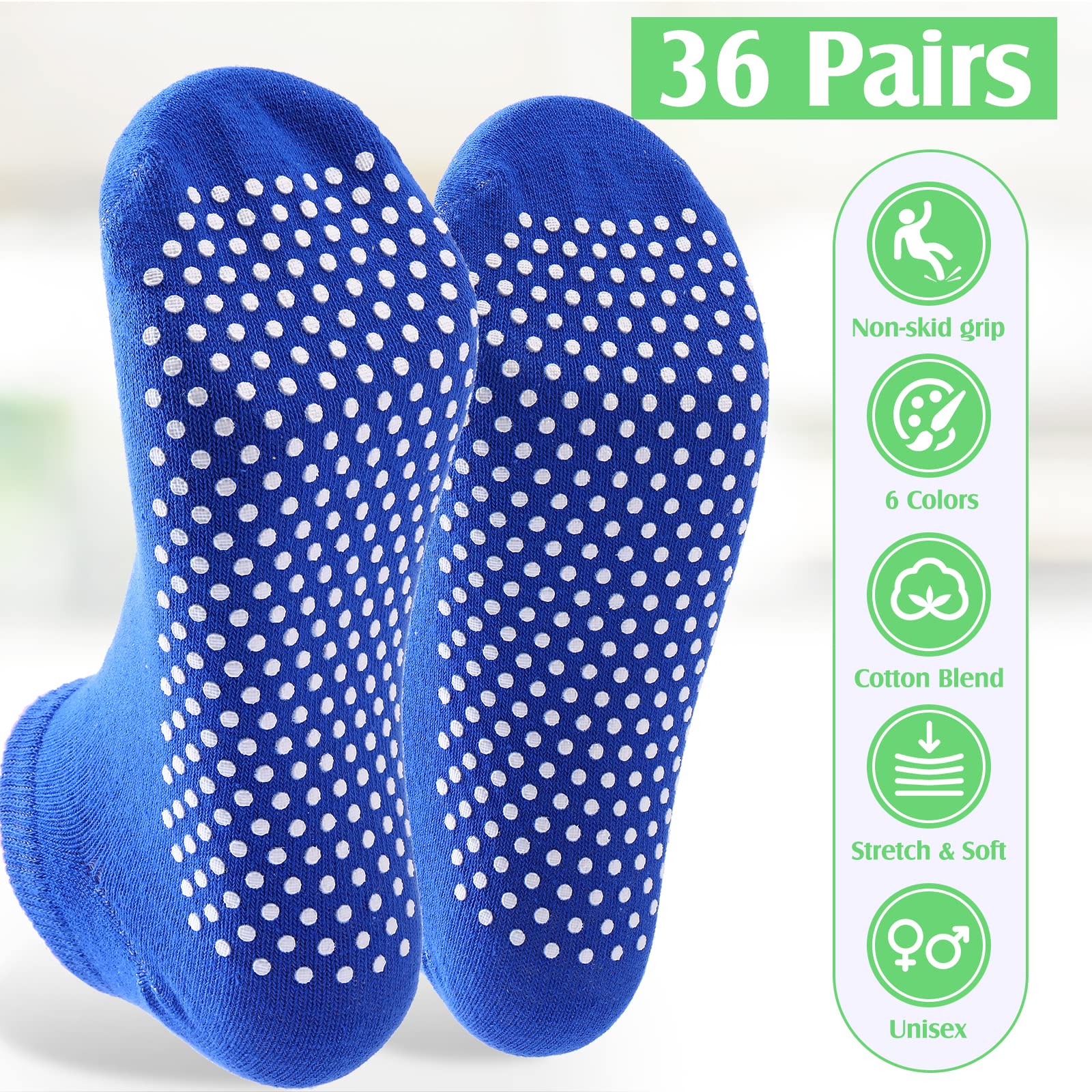 Janmercy 36 Pairs Non Slip Socks Women's Sports Yoga Pilates Socks Slipper Sock with Grippers(Bright Colors)