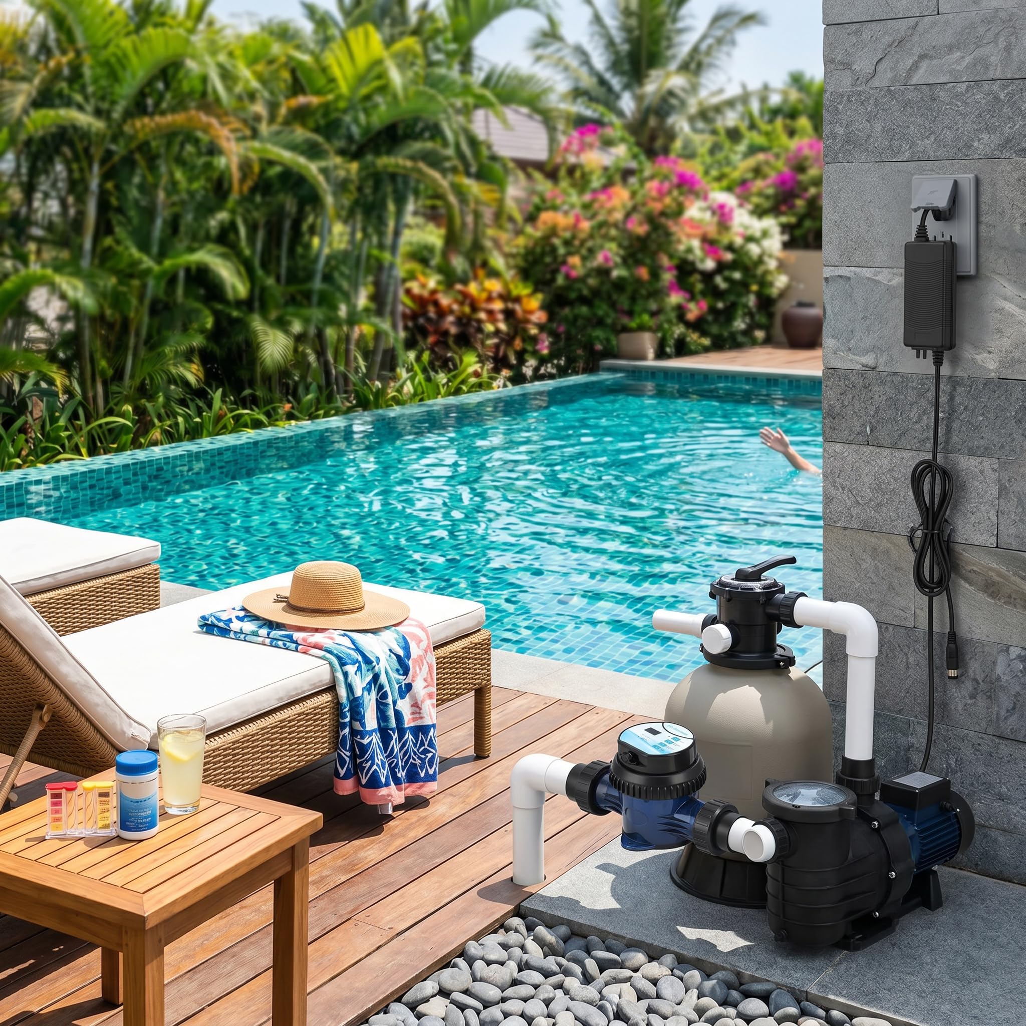 de Clorador de Agua Salada DC24V, Máquina de Cloro Salino para Piscina, Compatible con AC110 a 240V (ECR02)