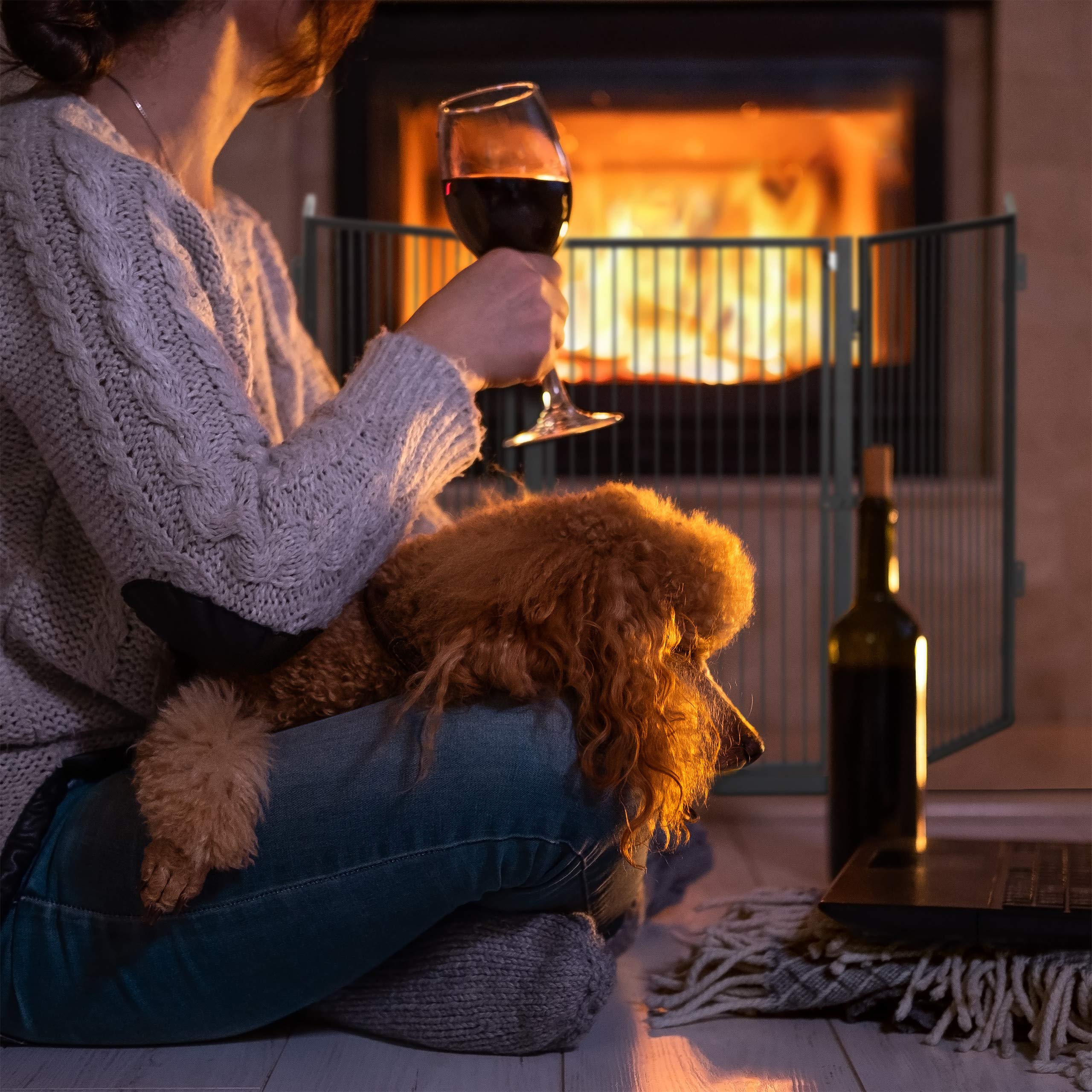 Relaxdays Parascintille per Camino in Metallo, Griglia di Protezione Parafuoco per Bambini e Animali, Acciaio, Nero