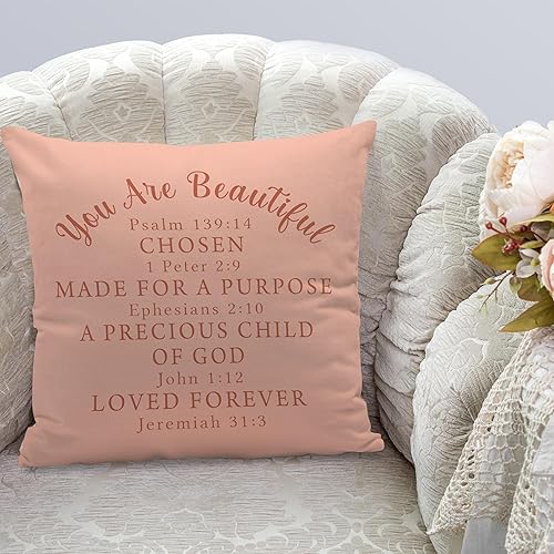 Miniatura 2 de Funda de almohada reversible con texto en inglés "You are Beautiful Positive Affirmations en rosa rubor, decoración para el hogar, dormitorio, sala