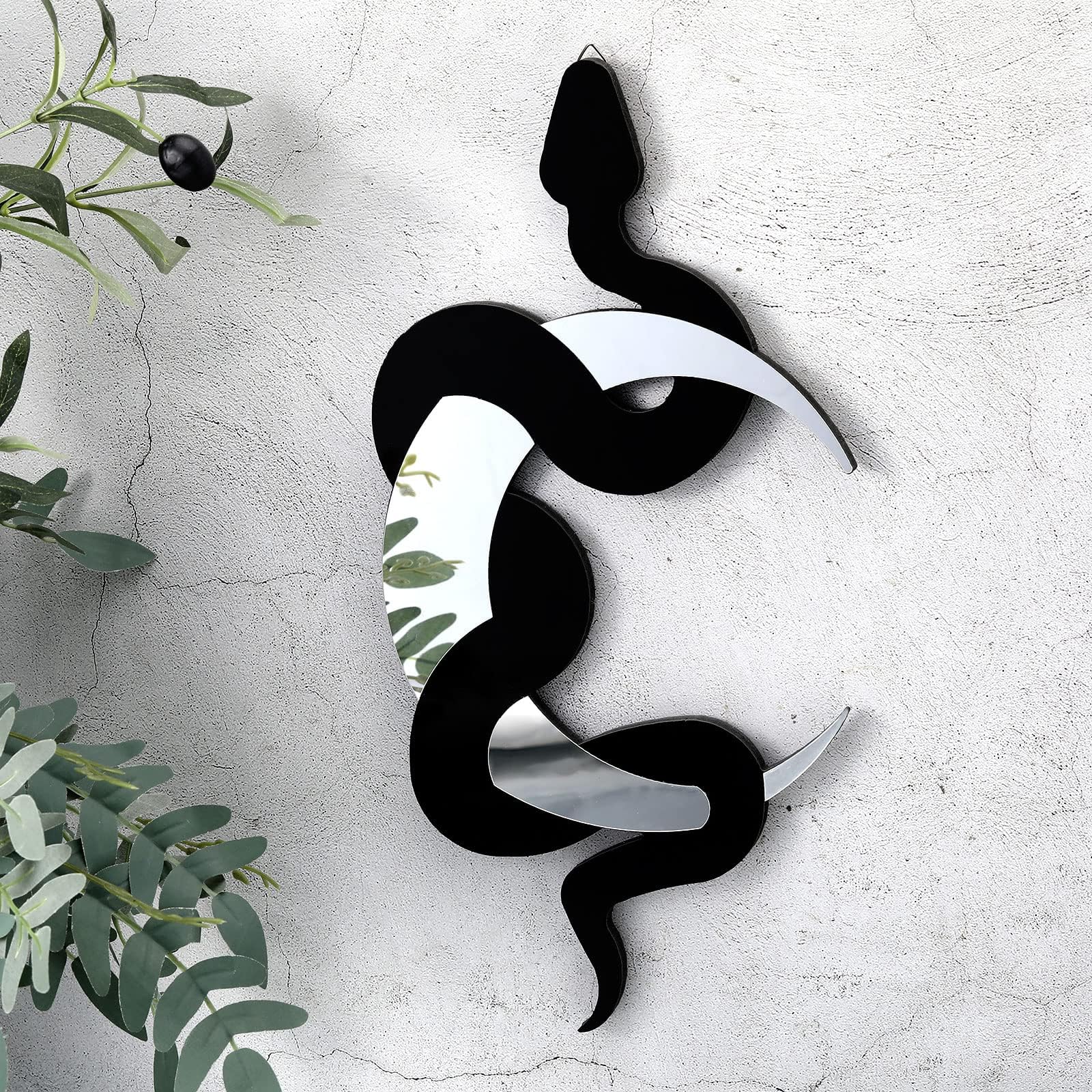 Weysat Black Snake and Crescent Moon Mirror Gothic Wall Decor Gothic Snake Decor Boho Hanging Mirrors Home Decorative Wall Art for Living Room Bathroom Bedroom Hallway