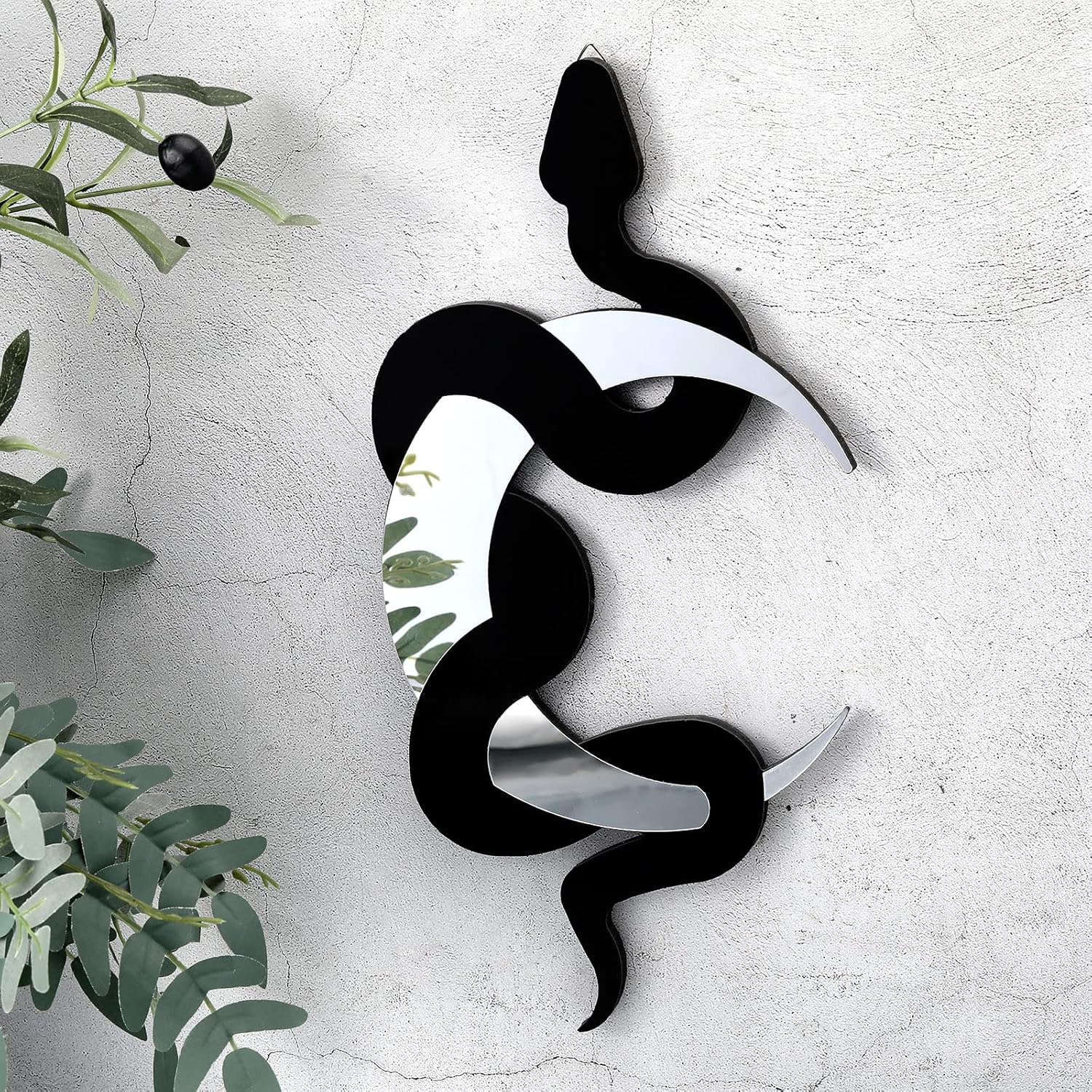 Weysat Black Snake and Crescent Moon Mirror Gothic Wall Decor Gothic Snake Decor Boho Hanging Mirrors Home Decorative