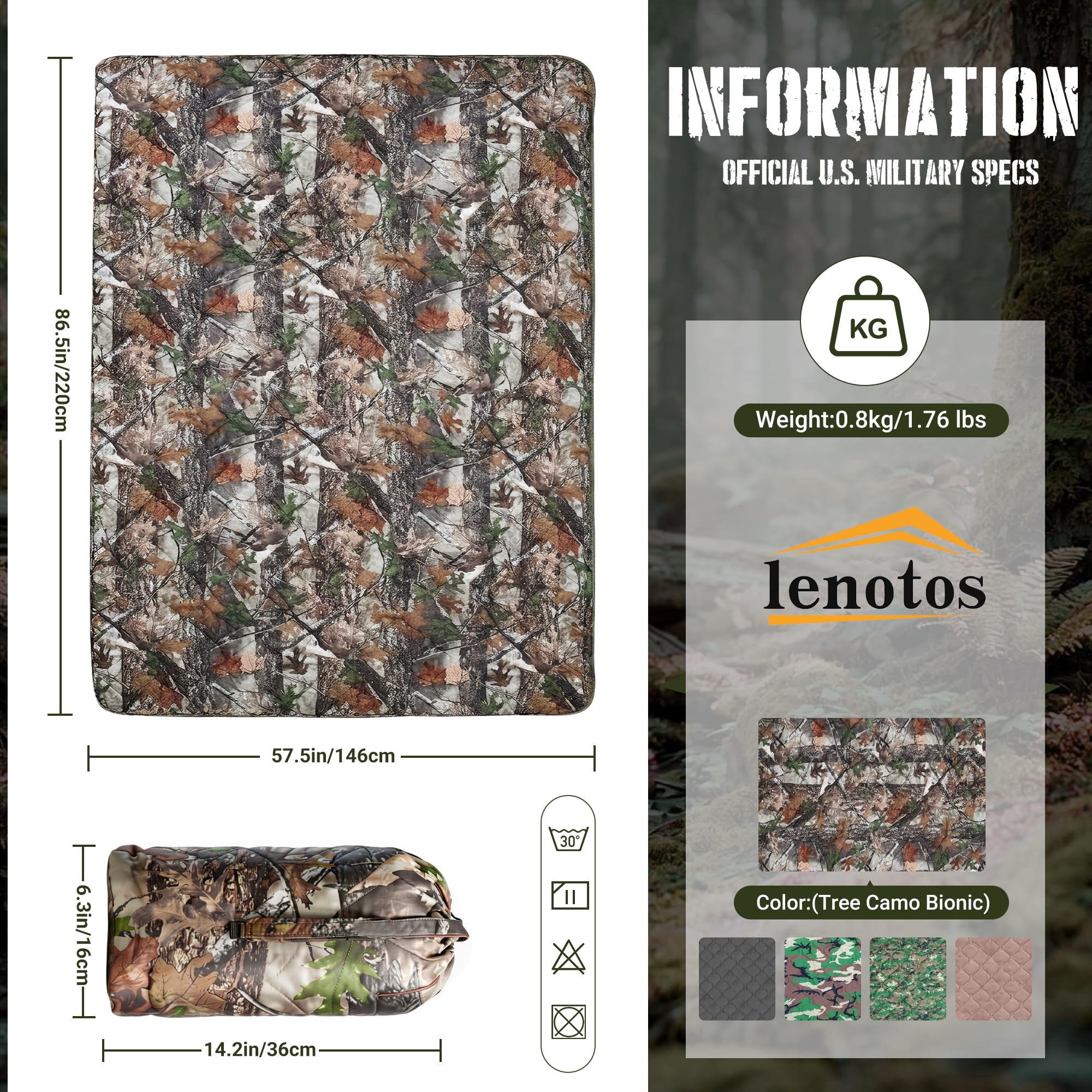 Lenotos Couverture Woobie - Isolation thermique - Poncho militaire - Imperméable - Portable - Isolation - Pour la randonnée - Survie - Avec sac de transport de compression