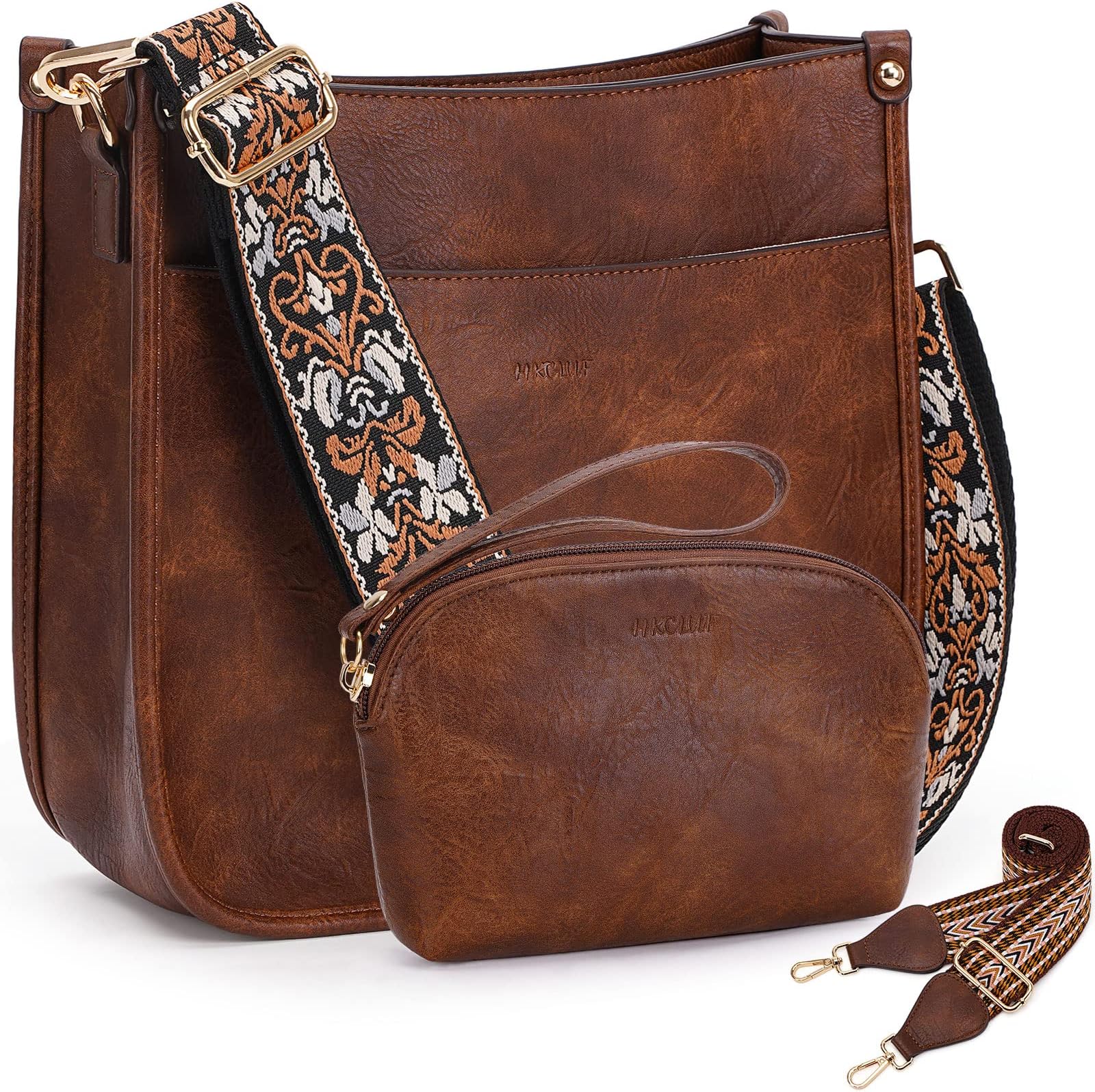 Crossbody Bag Purse for Women 2PCS/Set Leather Hobo Handbag Wallet Set With 2Adjustable Guitar Strap Shoulder Bag