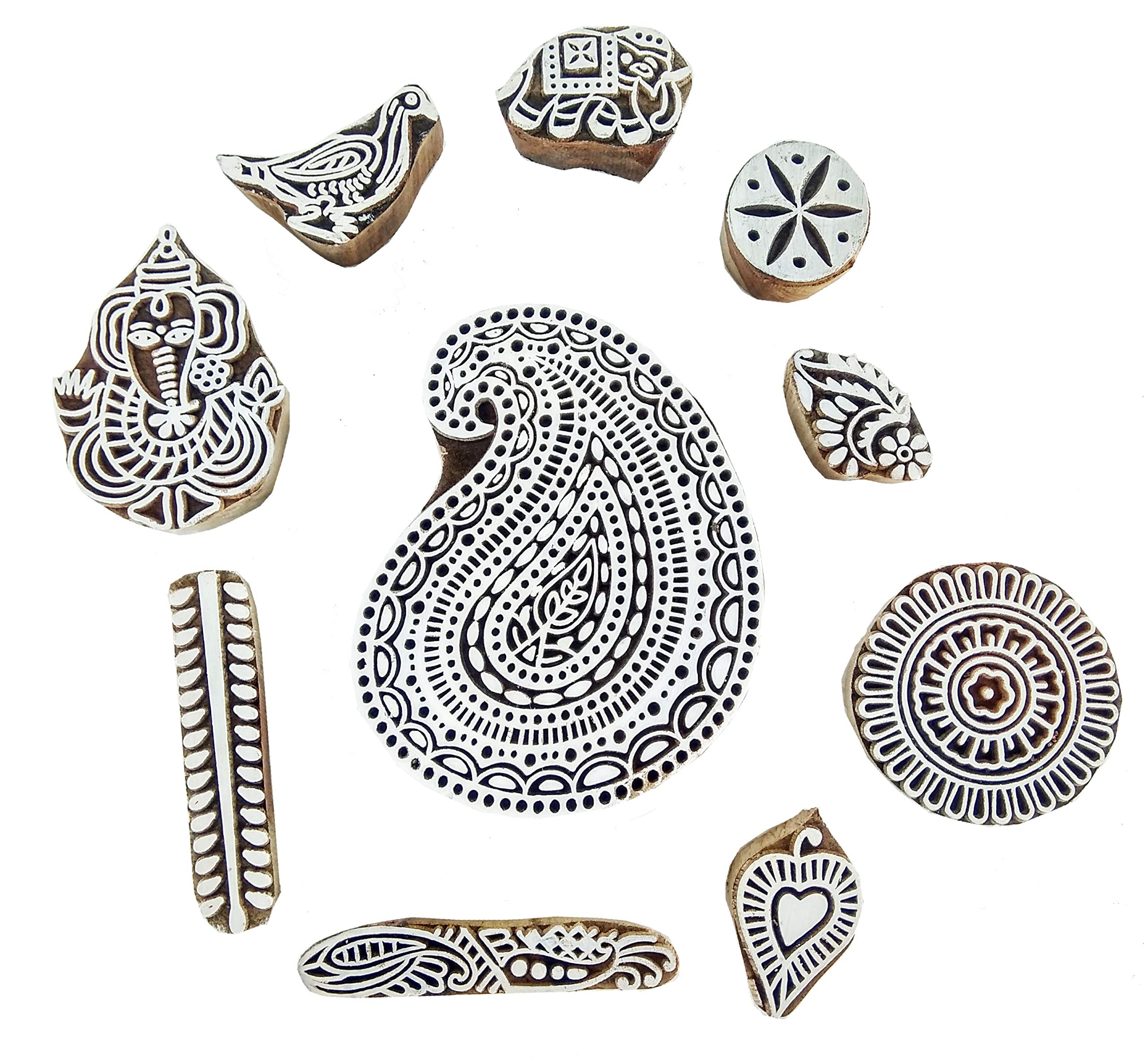 Rastogi Handicrafts Drewniane klocki do drukowania ręcznie rzeźbione do drukowania tkanin, ceramiki, rękodzieła, tatuażu ciała, scrapbookingu nadruk drewniana pieczątka wykonana z drewna (Design_D)