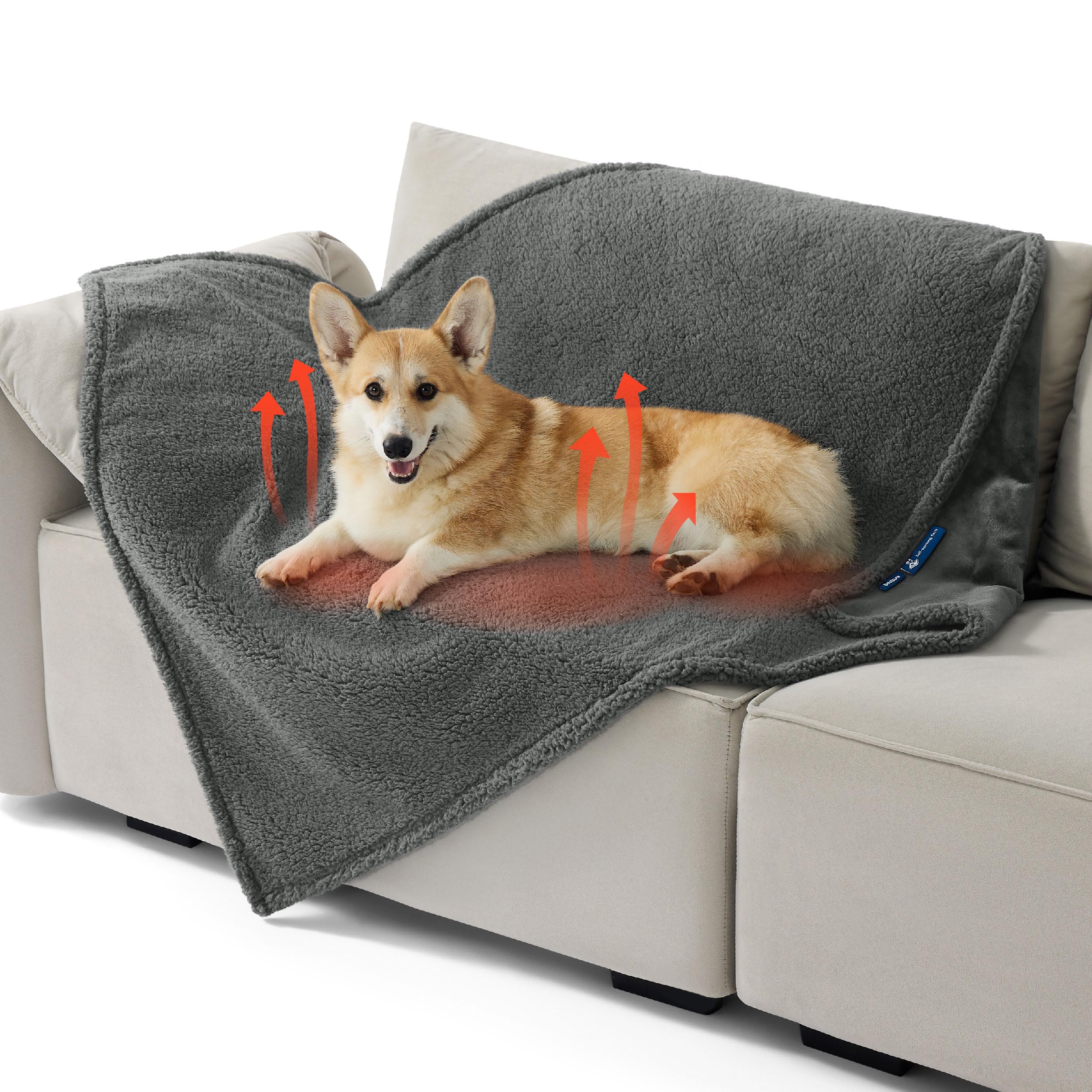Bedsure Self Warming Dog Blankets for Large Dogs Waterproof - 40"X50" Grey