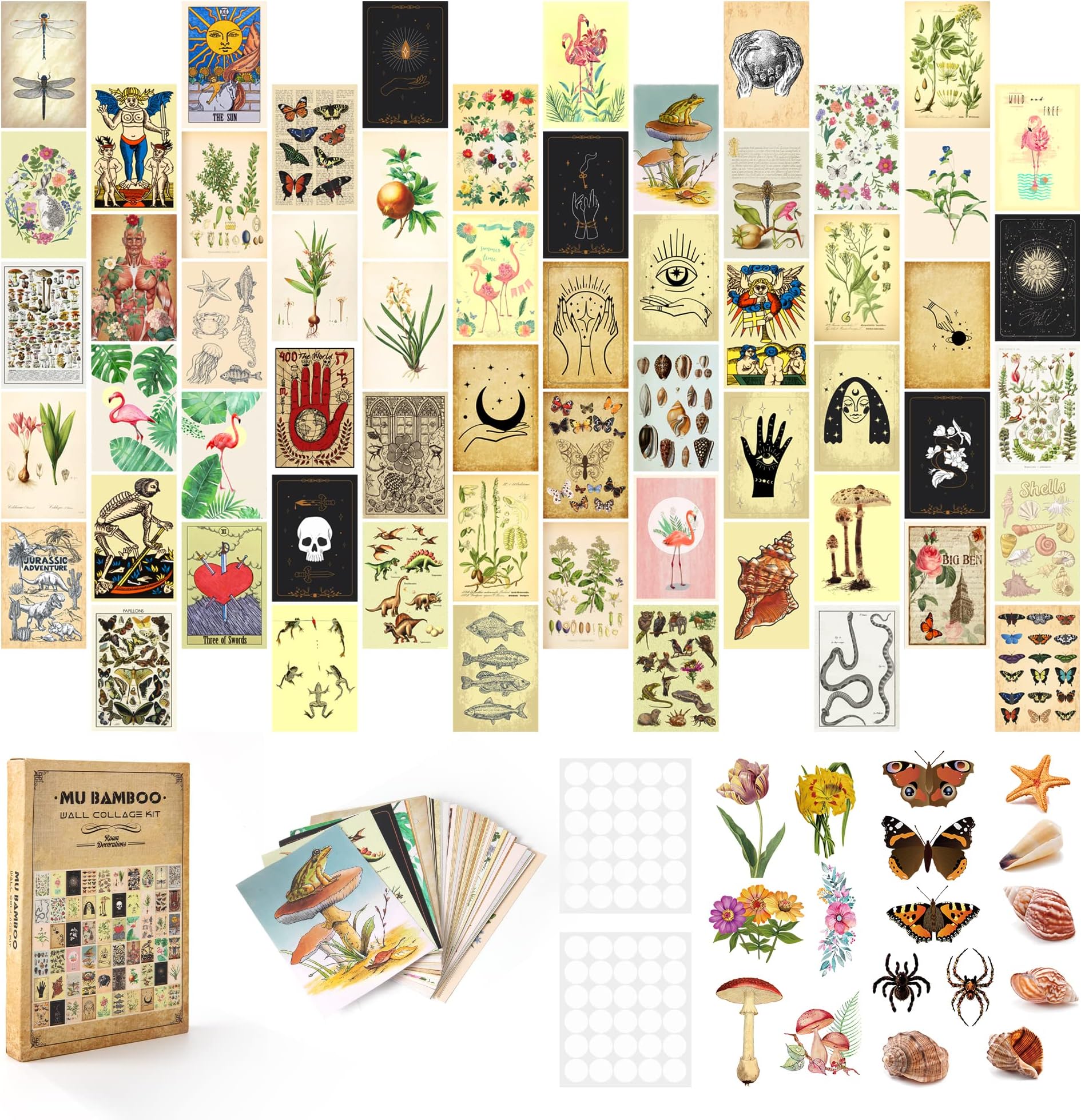 Vintage Wall Collage Kit Aesthetic Pictures, 60 Set 4x6 Inch Posters for Room Aesthetic Vintage, Cute Dorm Photo Wall Decor for Teen Girls， Cottage Core Rome Decor Aesthetic, Trippy Wall Collage Kit