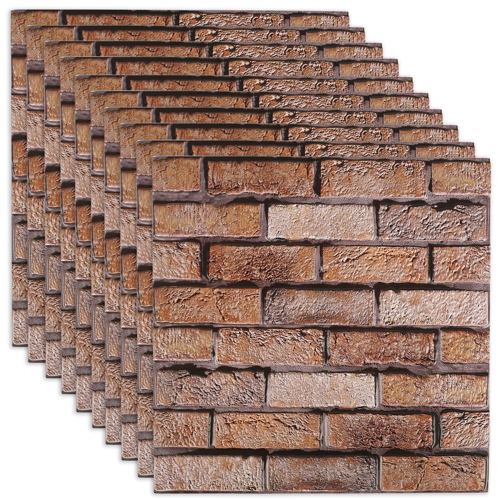 TWSOUL 3D Wall Panels, 9.6sq.ft Brick Wall Self Adhesive, Removable Wallpaper Waterproof PVC Foam Paintable for Bedroom Living Room Kitchen TV Wall Decoration, 11.8 * 11.8inch, 10 Pack, Brown Brick